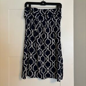 Strapless Abstract Geometric Navy Sundress / Pool Cover up. Ruffle top. Medium
